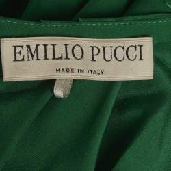 Pre Owned Emilio Pucci Green Silk Pleated Top M
