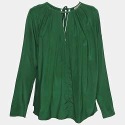 Pre Owned Emilio Pucci Green Silk Pleated Top M