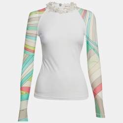 Pre Owned بلوزة بياقة مزينة جيرسي مطبوع إميليو بوتشي مقاس صغير - سمول