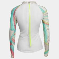 Pre Owned Emilio Pucci Printed Jersey Embellished Neck Top S