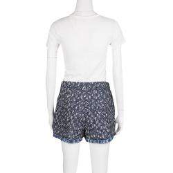Emilio Pucci Navy Blue and Whte Textured Fringed Bottom Shorts M