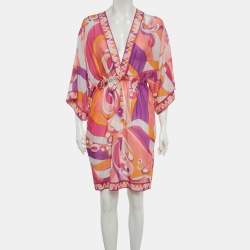 Pre Owned Emilio Pucci Orange/Pink Printed Voile Short Dress S