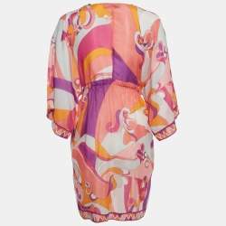 Pre Owned Emilio Pucci Orange/Pink Printed Voile Short Dress S