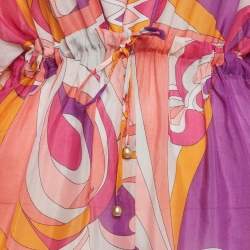 Pre Owned Emilio Pucci Orange/Pink Printed Voile Short Dress S