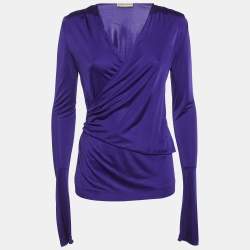 Pre Owned Emilio Pucci Purple Jersey Draped Top M