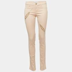 Pre Owned Emilio Pucci Light Peach Cotton Embroidered Fitted Jeans M/Waist 29"