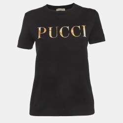 Pre Owned Emilio Pucci Black Cotton Logo T-Shirt XS