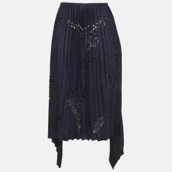 Pre Owned Emilio Pucci Navy Blue laser Cut Plisse High Low hem Skirt M