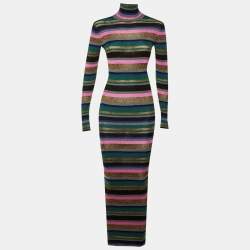 مملوكة مسبقًا Emilio Pucci Multicolor Striped Lurex Knit Turtleneck Dress M