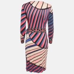 مملوكة مسبقًا Emilio Pucci Pink Stripe Print Jersey Midi Wrap Dress L