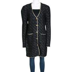 Emilio Pucci Black Wool Lurex Knit Detail Coat XL