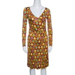 Pre Owned Emilio Pucci Multicolor Printed Silk Jersey Long Sleeve Dress S
