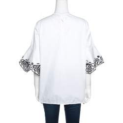 Pre Owned Emilio Pucci White Cotton Sangallo Trim Pintuck Detail Blouse M
