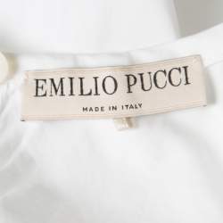 Pre Owned Emilio Pucci White Cotton Sangallo Trim Pintuck Detail Blouse M
