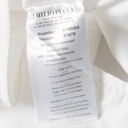 Pre Owned Emilio Pucci White Cotton Sangallo Trim Pintuck Detail Blouse M