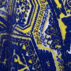 Pre Owned Emilio Pucci Blue and Neon Yellow Patterned Jacquard Knit Poncho S