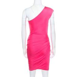 Pre Owned Emilio Pucci Pink Knit  Draped One Shoulder Dress S