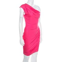 Pre Owned Emilio Pucci Pink Knit  Draped One Shoulder Dress S