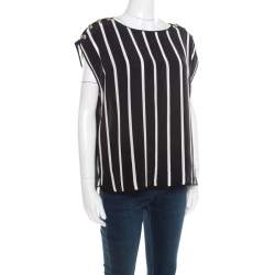 مملوكة مسبقًا Emilio Pucci Black and White Striped Silk Oversized Sleeveless Top S