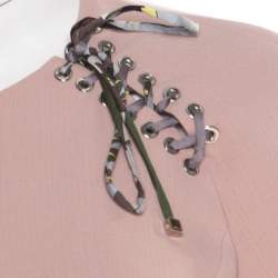 Pre Owned Emilio Pucci Blush Pink Wool Contrast Bodice Tie Detail Short Sleeve Dress M
