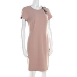 Pre Owned Emilio Pucci Blush Pink Wool Contrast Bodice Tie Detail Short Sleeve Dress M