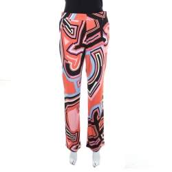 Emilio Pucci Multicolor Monogram Print Crepe Knit Trousers S