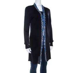 Emilio Pucci Navy Blue Embellished Trim Long Sleeve Cardigan M 