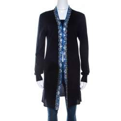 Emilio Pucci Navy Blue Embellished Trim Long Sleeve Cardigan M 