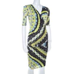 فستان إيميليو بوتشي جيرسيه سترتش مطبوع متعدد الألوان برقبة واسعة S
