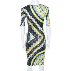 Pre Owned Emilio Pucci Multicolor Printed Stretch Jersey Plunge Neck Dress S