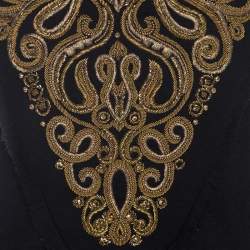 Pre Owned فستان كورسيه إيميليو بوتشي صوف أسود بخرز ذهبي أكمام طويلة M