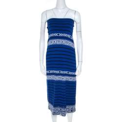 Emilio Pucci Blue Knit Aztec Pattern Strapless Dress S 