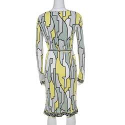 Pre Owned Emilio Pucci Multicolor Geometric Printed Silk Jersey Belted Dress M