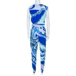 Emilio Pucci Blue Abstract Printed Jersey Sleeveless Tapered Jumpsuit S 