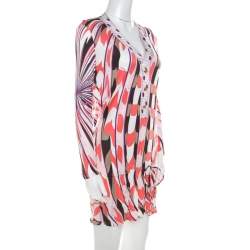 Emilio Pucci Multicolor Signature Print Jersey Knit Drawstring Short Dress M