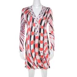 Emilio Pucci Multicolor Signature Print Jersey Knit Drawstring Short Dress M