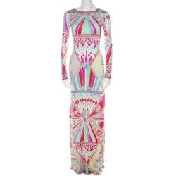 Emilio Pucci Multicolor Signature Print Silk Lace-Up Back Maxi Dress M