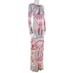 Emilio Pucci Multicolor Signature Print Silk Lace-Up Back Maxi Dress M