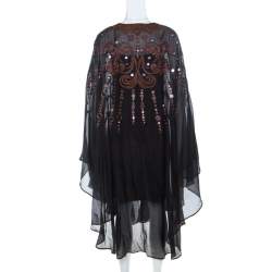 مملوكة مسبقًا Emilio Pucci Black Mirror Embellished Silk Blend Kaftan Dress S