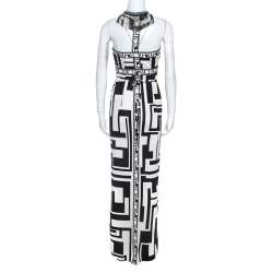 مملوكة مسبقًا Emilio Pucci Monochrome Printed Silk Beaded Collar Dress M