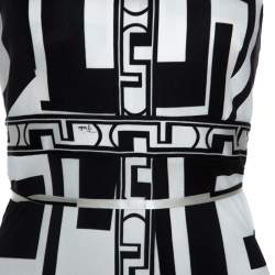 مملوكة مسبقًا Emilio Pucci Monochrome Printed Silk Beaded Collar Dress M