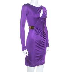 Pre Owned Emilio Pucci Purple Jersey Buckle Detail Ruched Waist Dress S