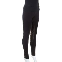 Emilio Pucci Black Stretch Wool Leather Patch Detail Leggings S