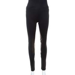 Emilio Pucci Black Stretch Wool Leather Patch Detail Leggings S