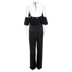 Emilio Pucci Black Crepe Embellished Ruffle Trim Jumpsuit S