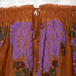 Pre Owned تونيك ايميليو بوتشي قطن بني مزخرف أوف شولدر مقاس صغير (سمول)