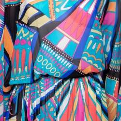 Pre Owned Emilio Pucci Multicolor Printed Chiffon Elasticized Waist Maxi Dress S