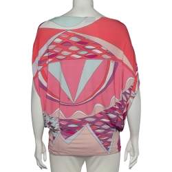 Emilio Pucci Multicolored Abstract Printed Jersey Pleated Detailed Top L 