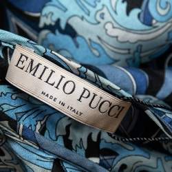Emilio Pucci Blue Printed Silk Ruffle Detail Button Front Top L 
