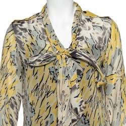 Pre Owned Emilio Pucci Multicolor Printed Silk Neck Tie Detail Shirt M